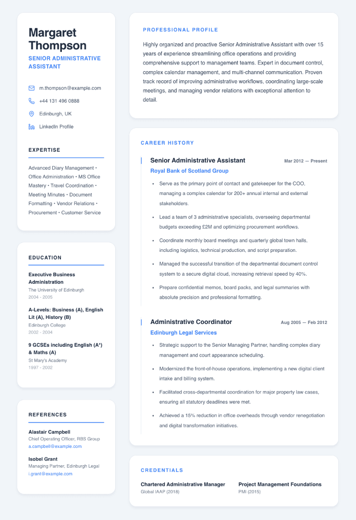 administrative assistant cv template