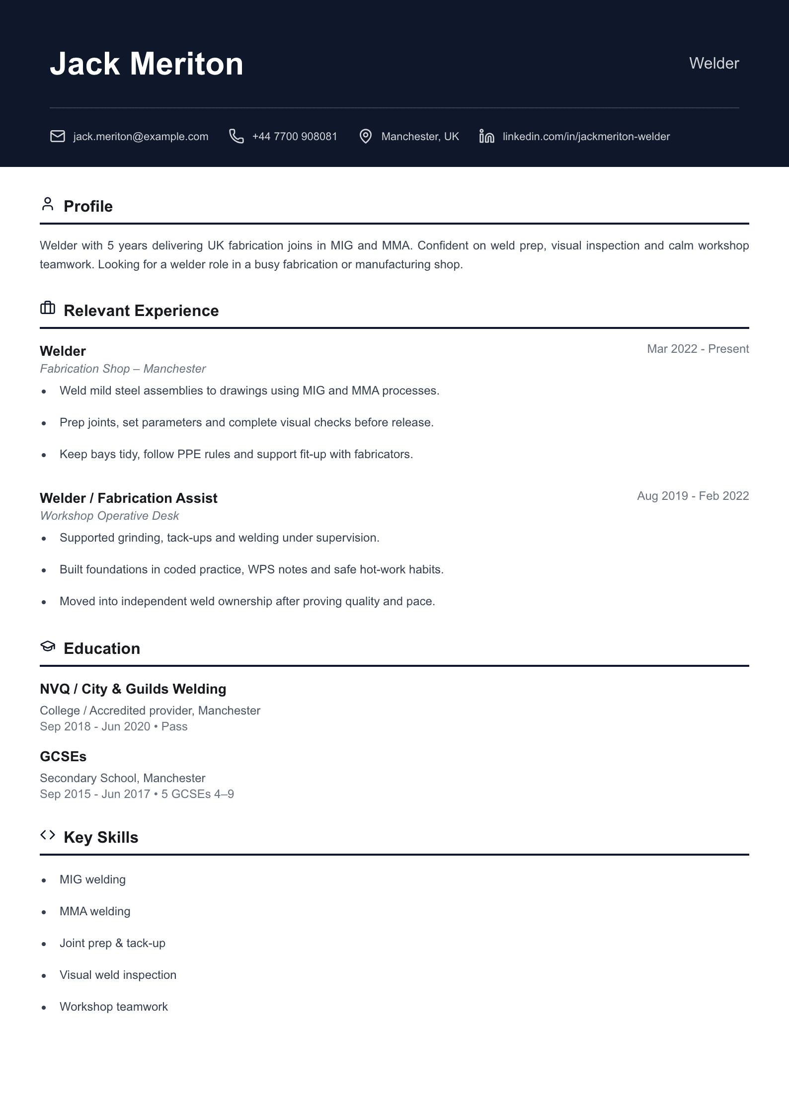 Welder CV template