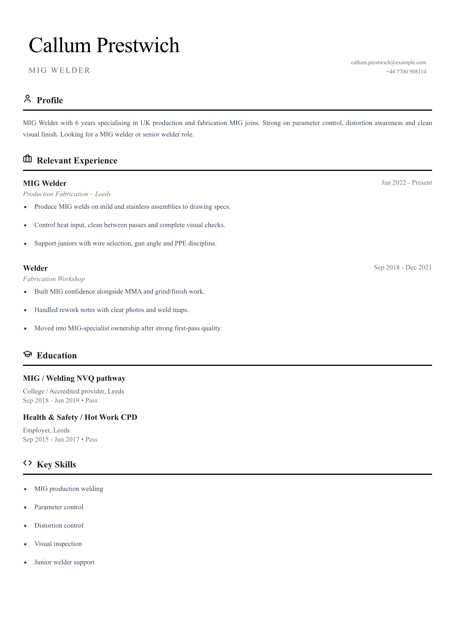 MIG welder CV template