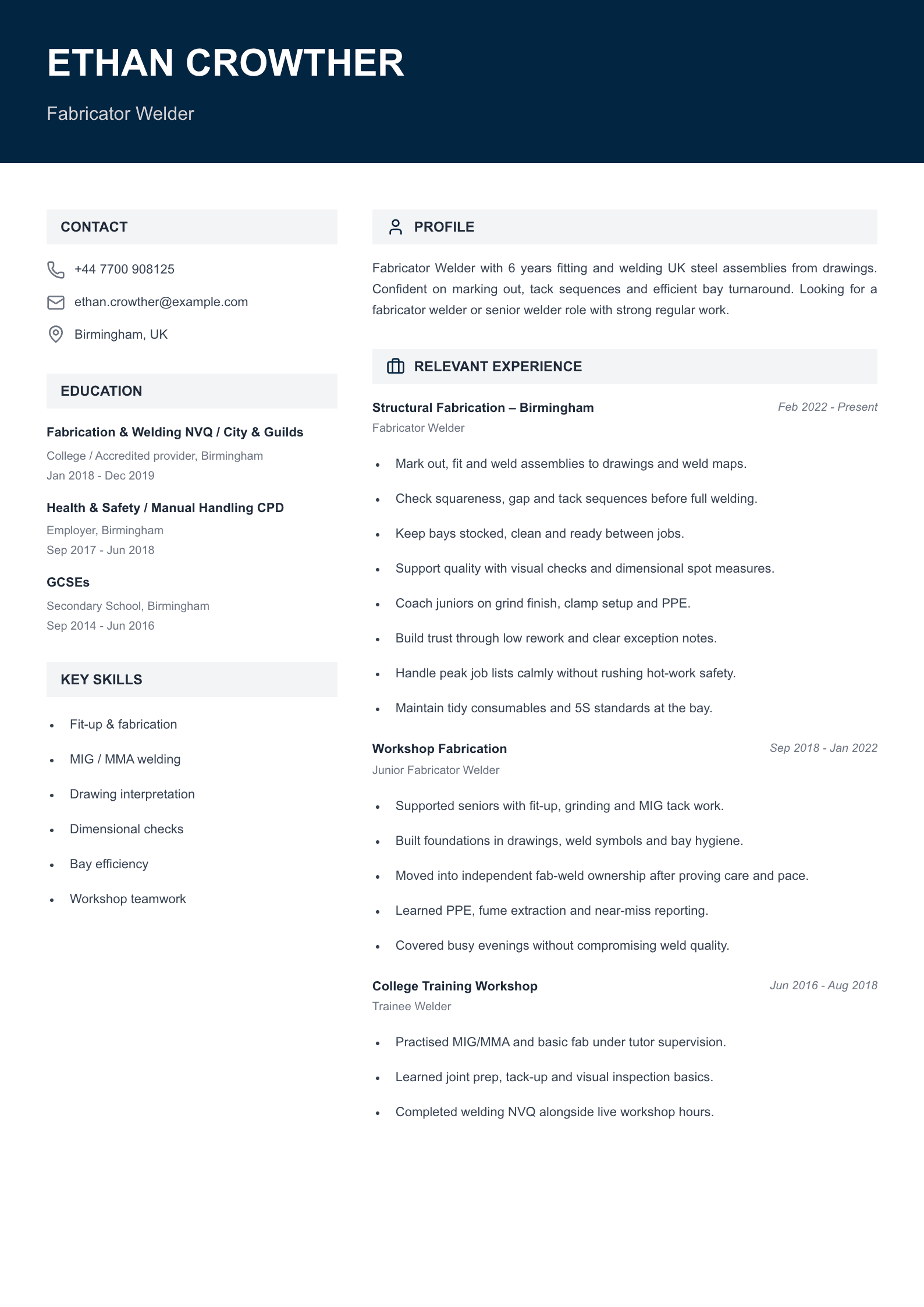 fabricator welder CV template