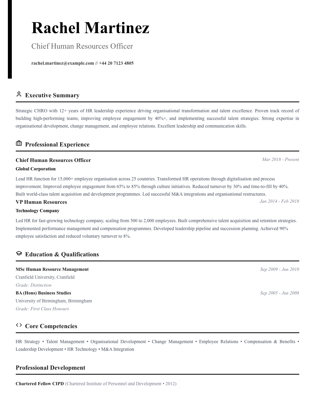 free executive cv template chief officer