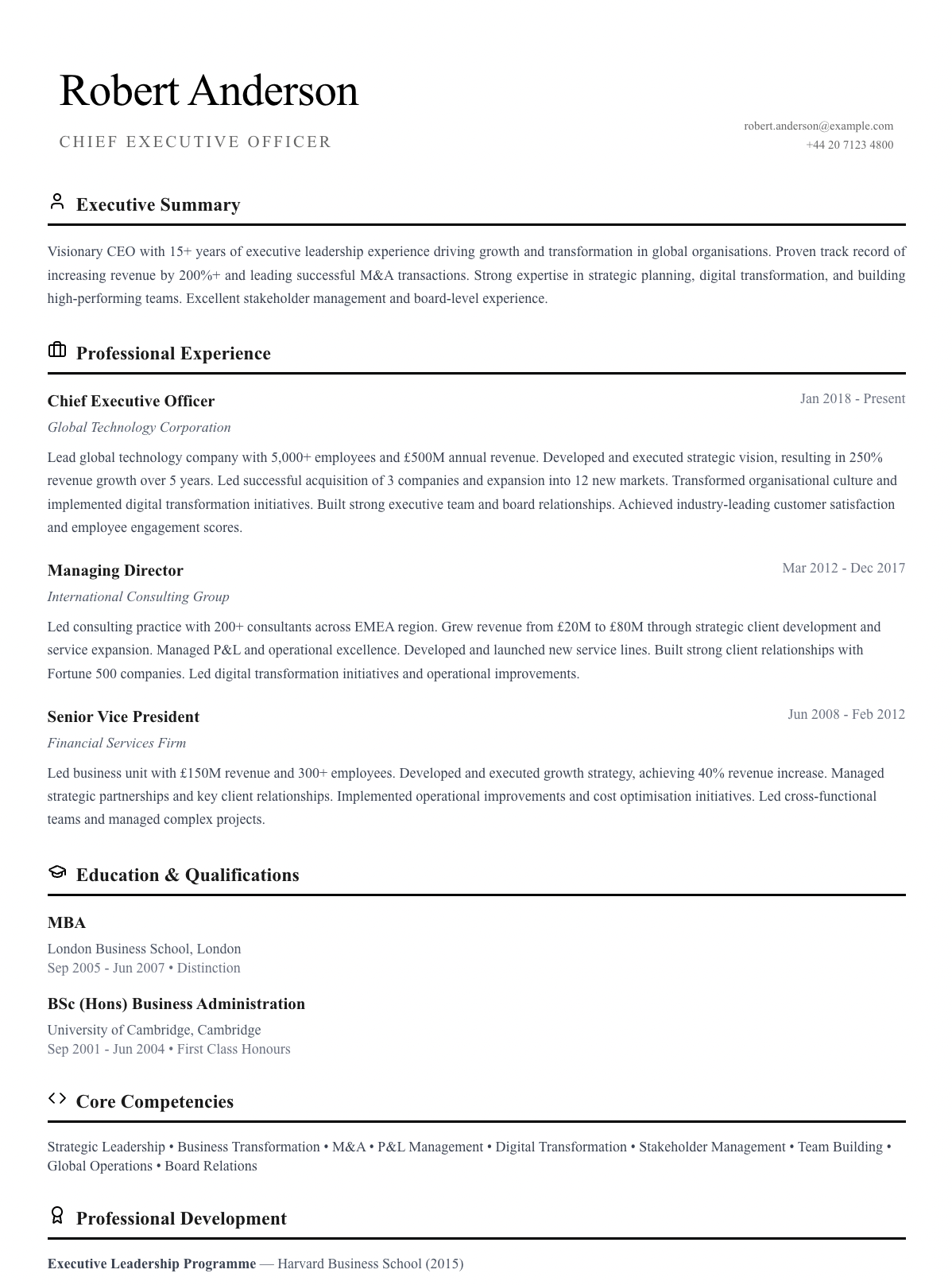 free executive cv template executive director