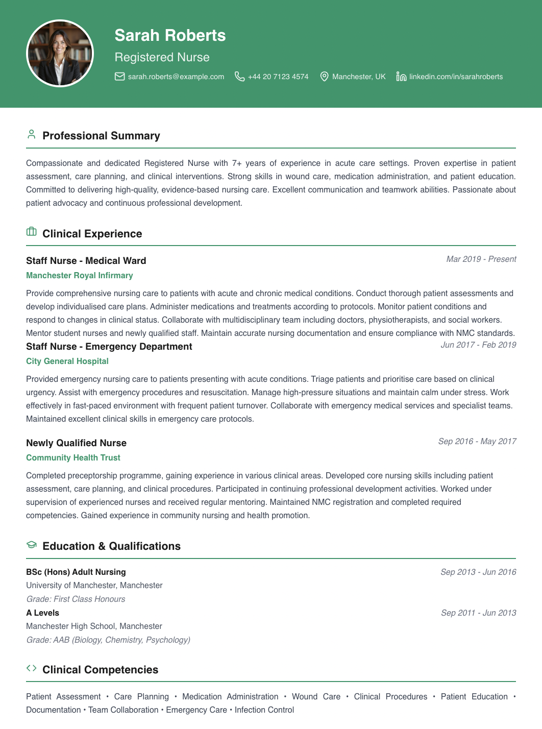 free medical cv template healthcare specialist