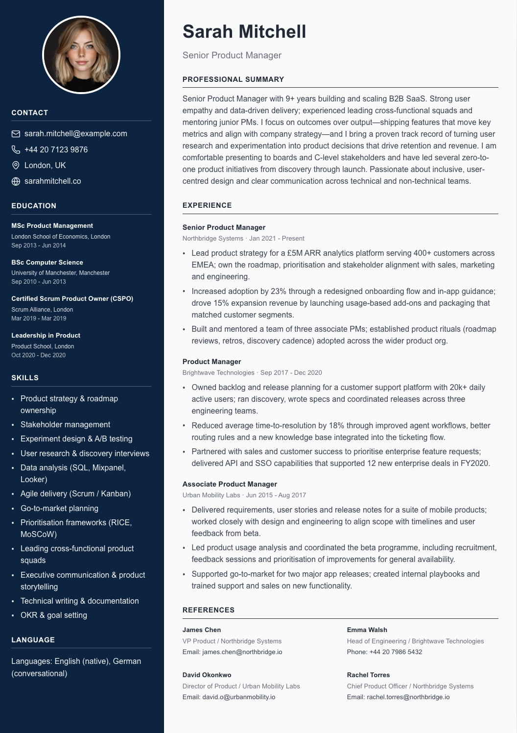 free cv template sidebar