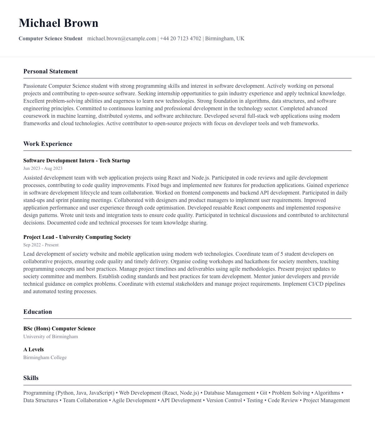 free student cv template academic focus