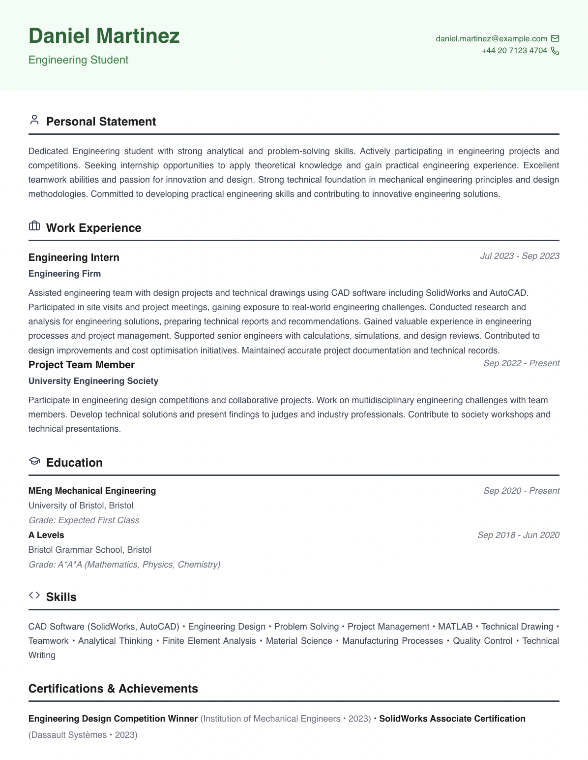 free student cv template entry level