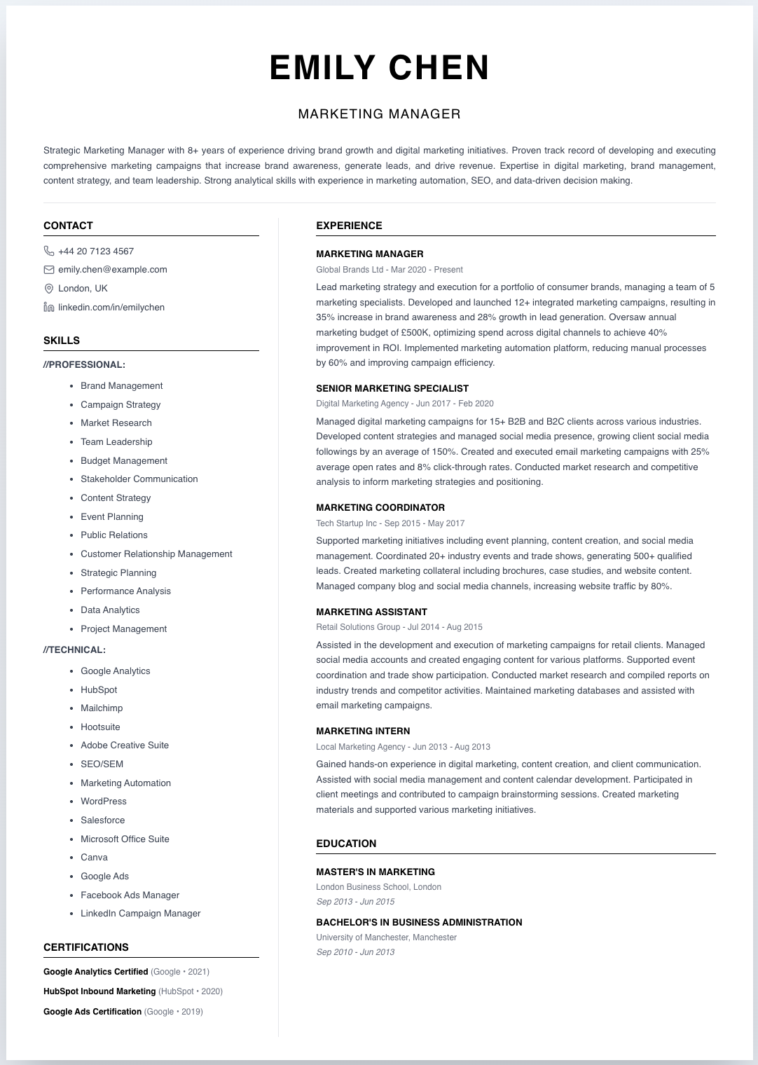 free cv template two column