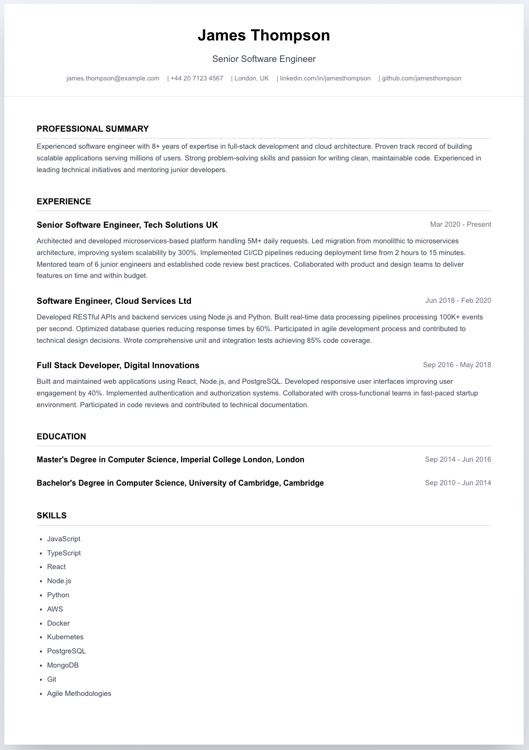 free cv template compact